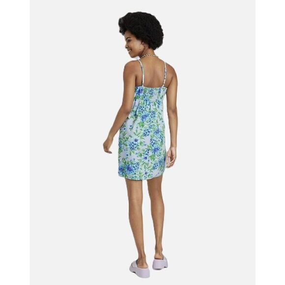 Women's Ruched Linen Slip Dress - Wild Fable Blue Floral Size XS. NWT. 1 - Picture 2 of 6